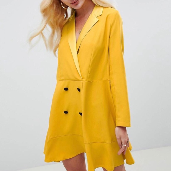 ASOS Tuxedo Mini Dress Yellow Size 0 - Picture 1 of 11